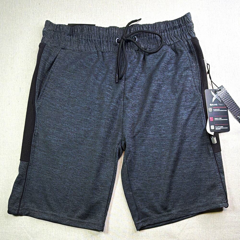 Game Time Rapid Dry Tech Mens Athletic Shorts 9" Inseam Black Gray Size M NWT